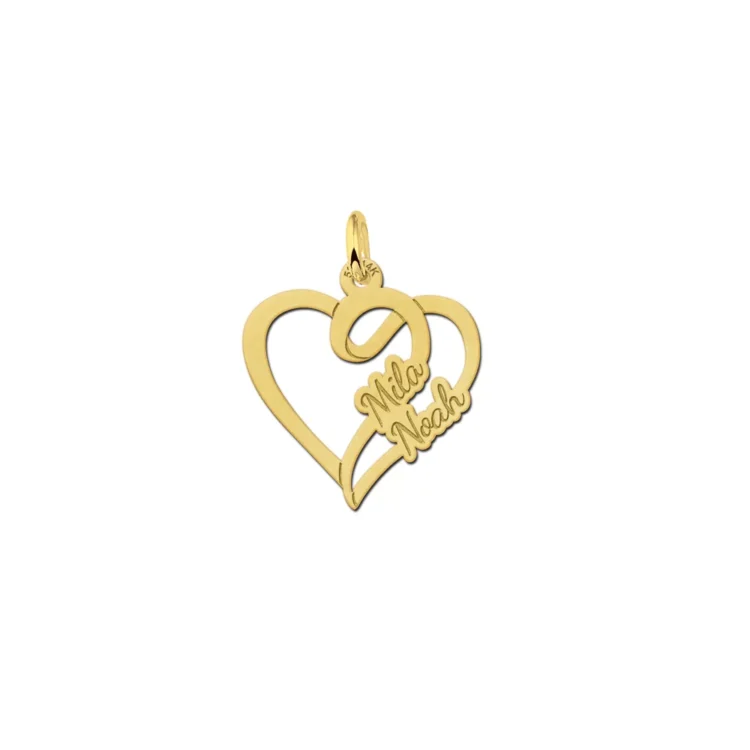 Gouden hart hanger twee namen - Small