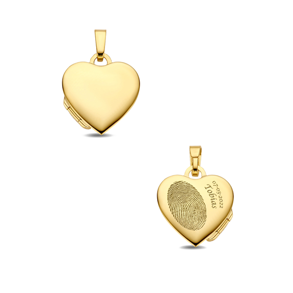 Gouden hart Medaillon met namen - klein - Vingerafdruk Sieraden