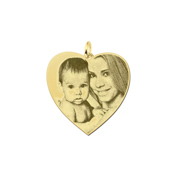 Gouden hart hanger met foto gegraveerd - XL 30mm x 30mm
