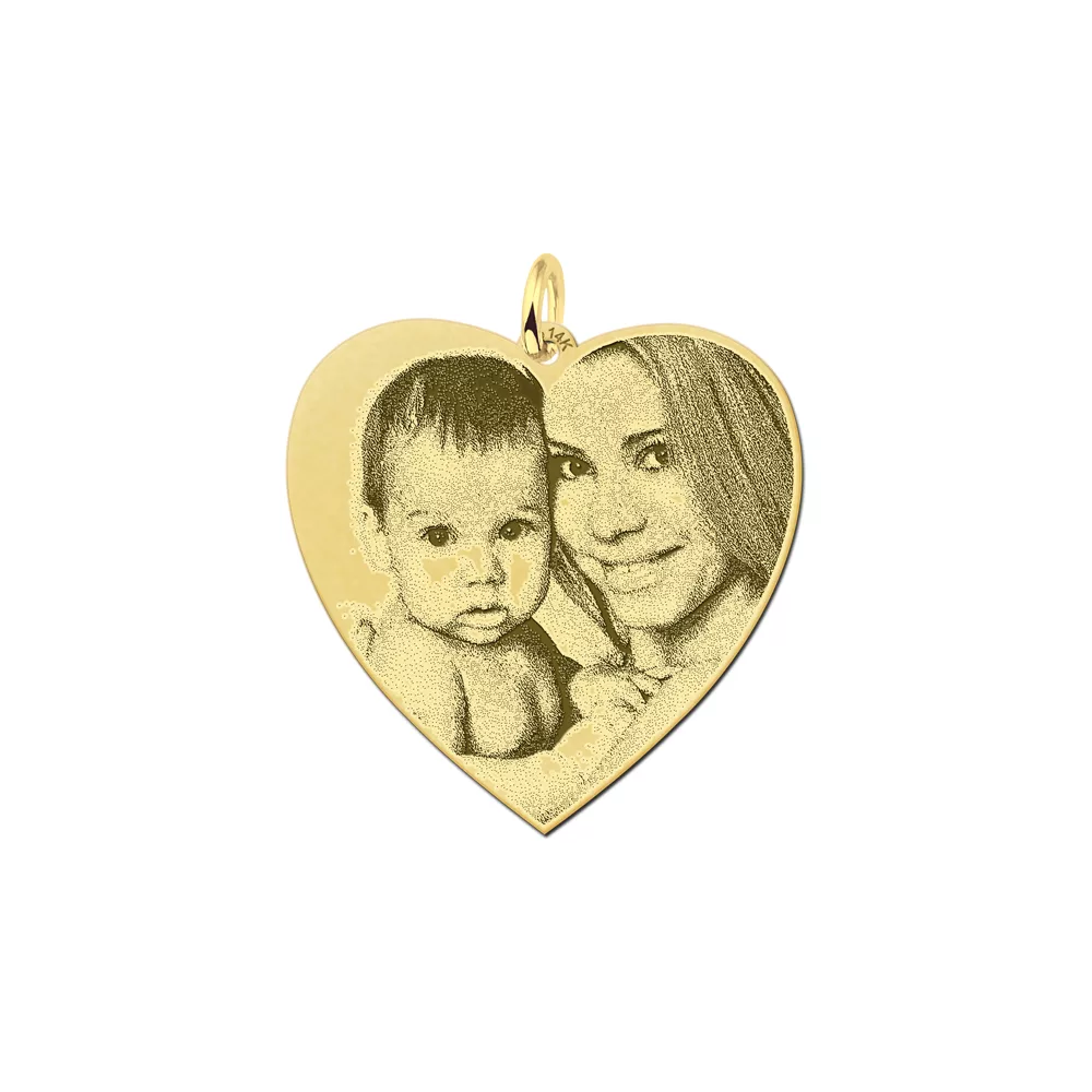 Gouden hart hanger met foto gegraveerd - XL 30mm x 30mm