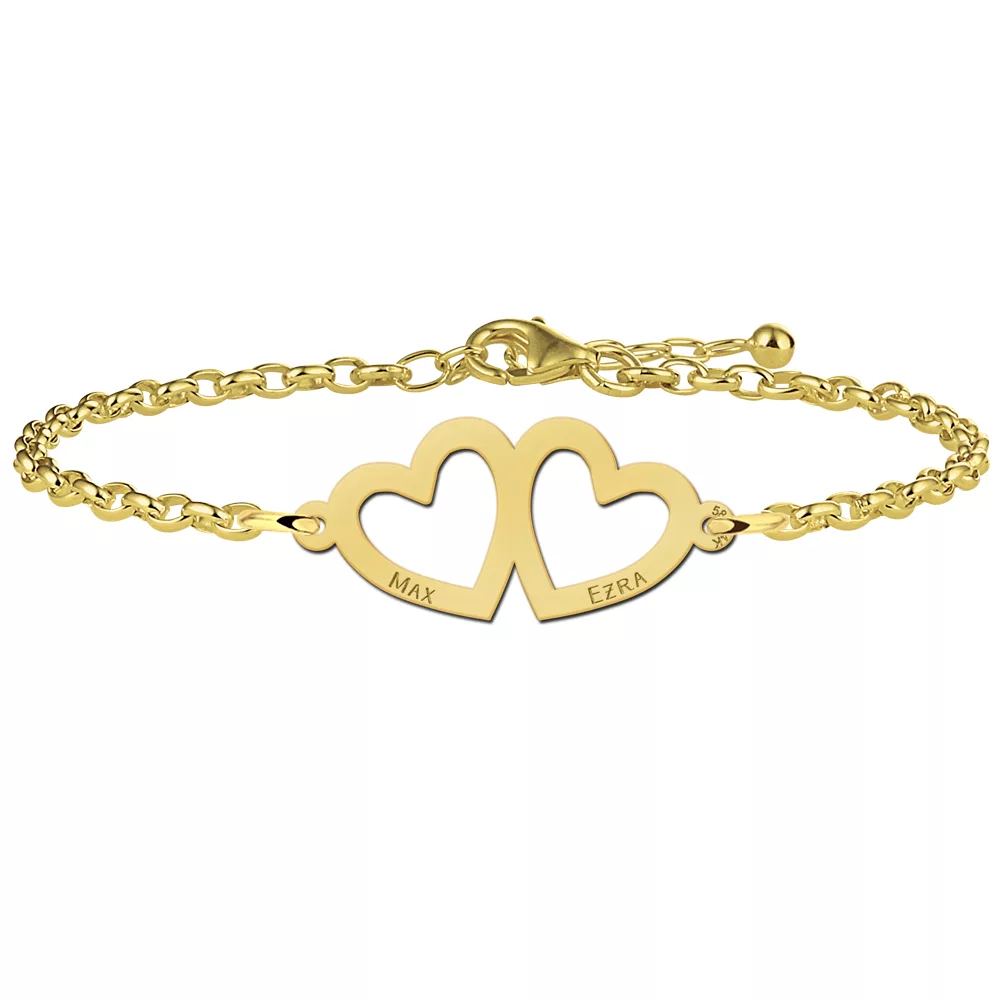 Gegraveerde Gouden hartjes armband met twee namen