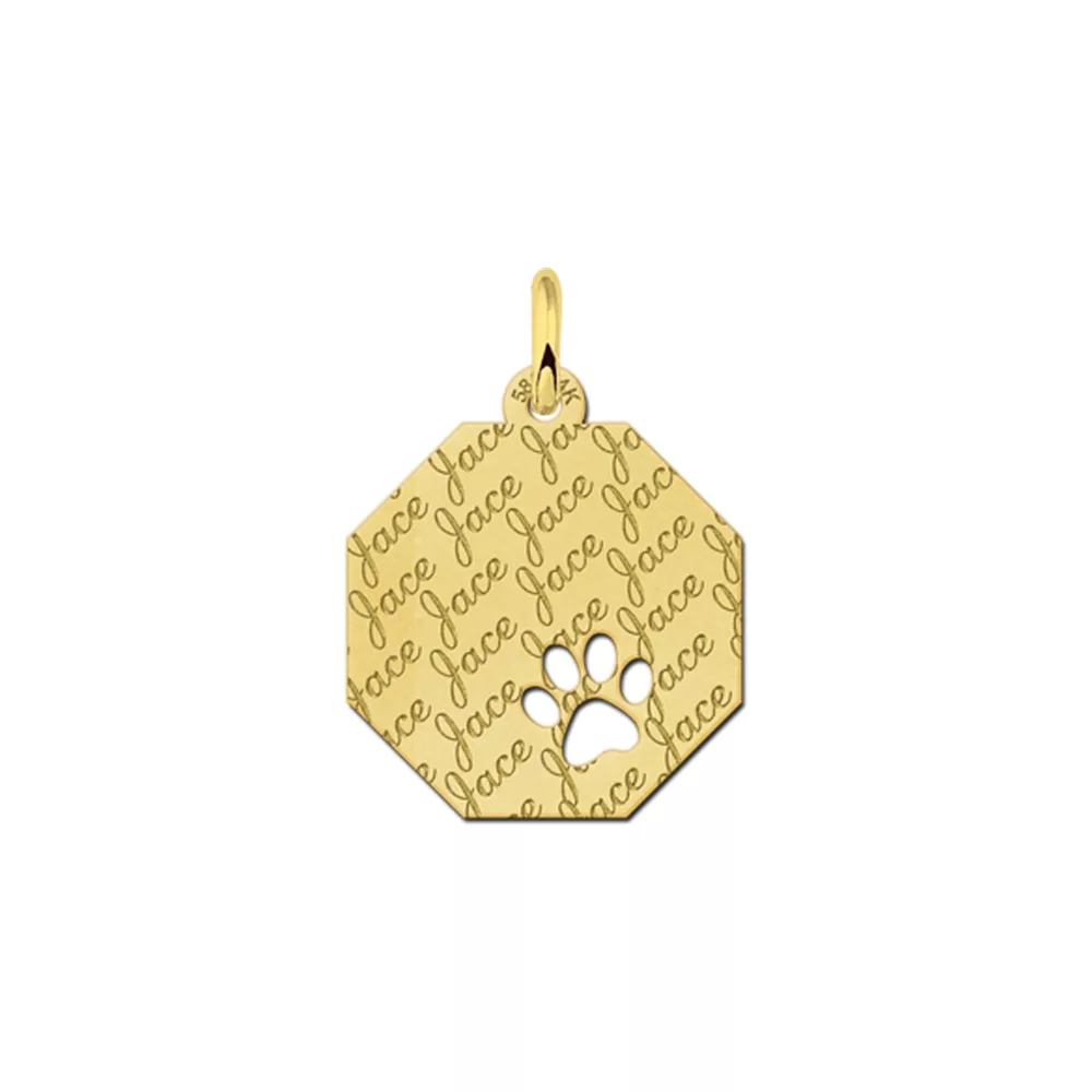Gouden hanger achthoek met hondenpootje repeat – 17 x 17 mm – Small