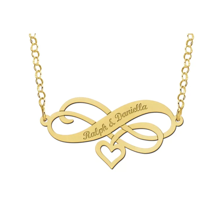 Gouden Infinity ketting met hart en gravure