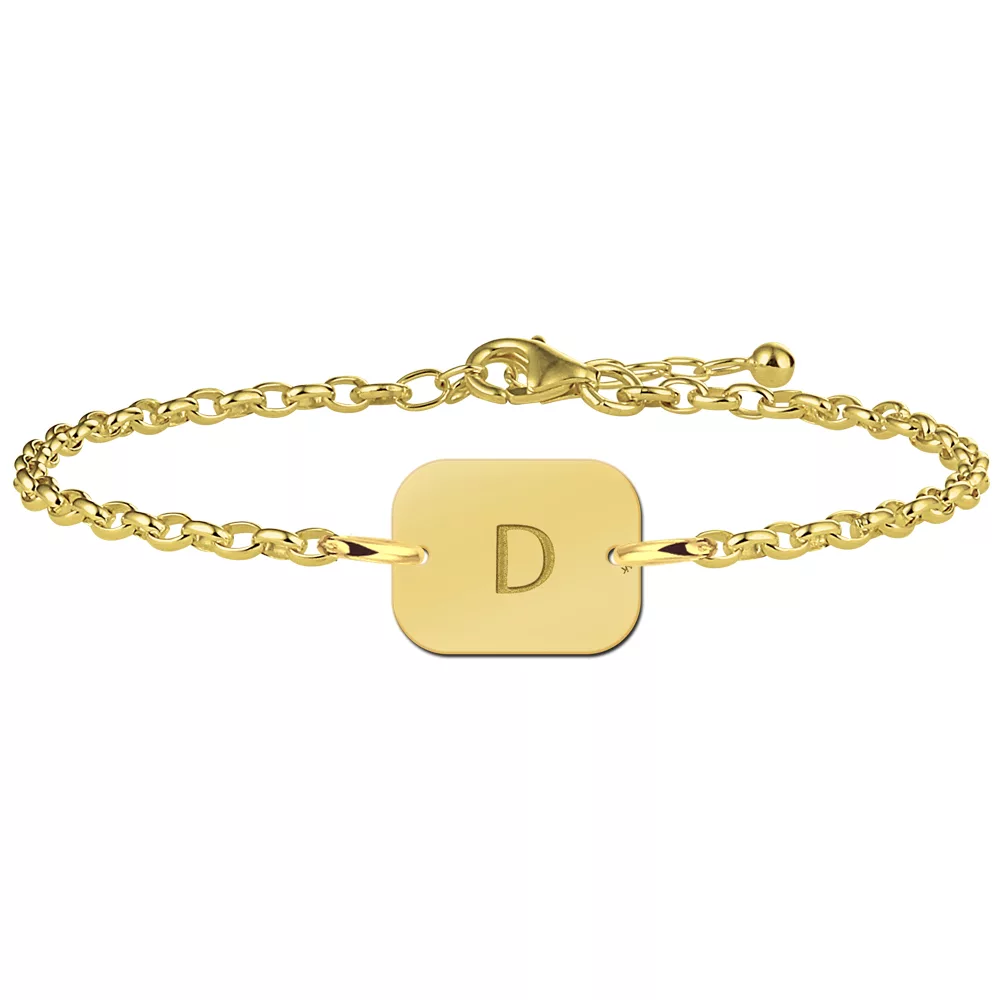 Gegraveerde Gouden initial armband rechthoek