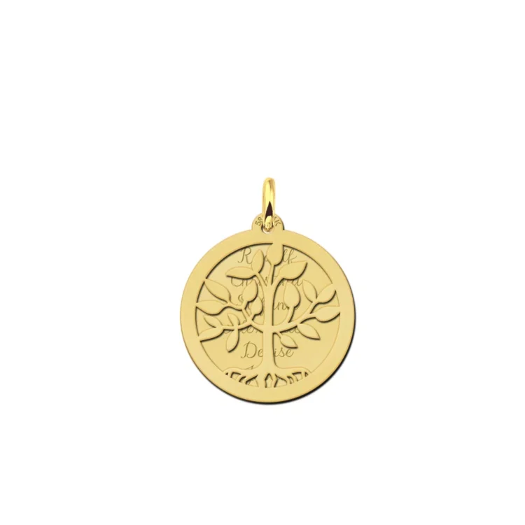 Gegraveerde Gouden levensboomketting met twee schijven Gegraveerd