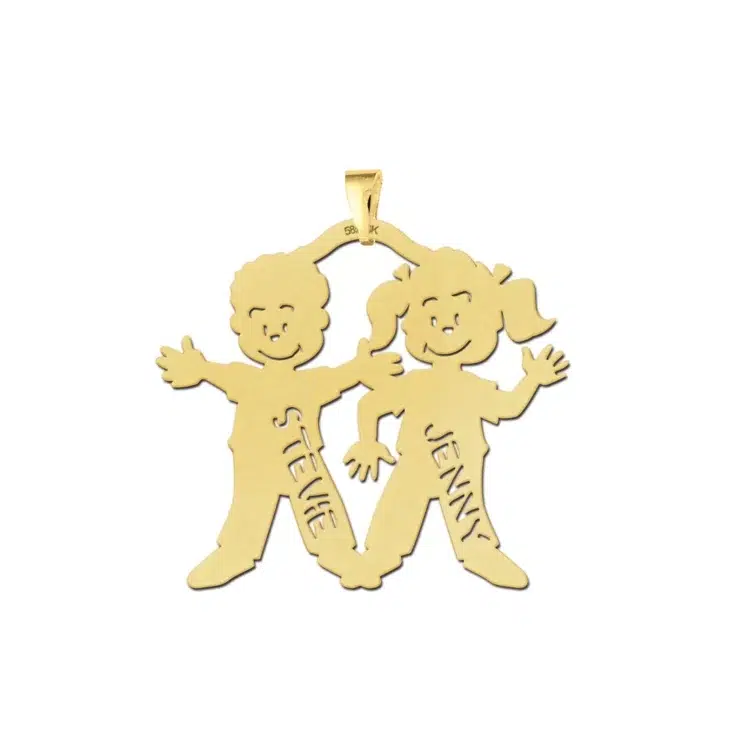 Gouden mama hanger jongen en meisje Gegraveerd