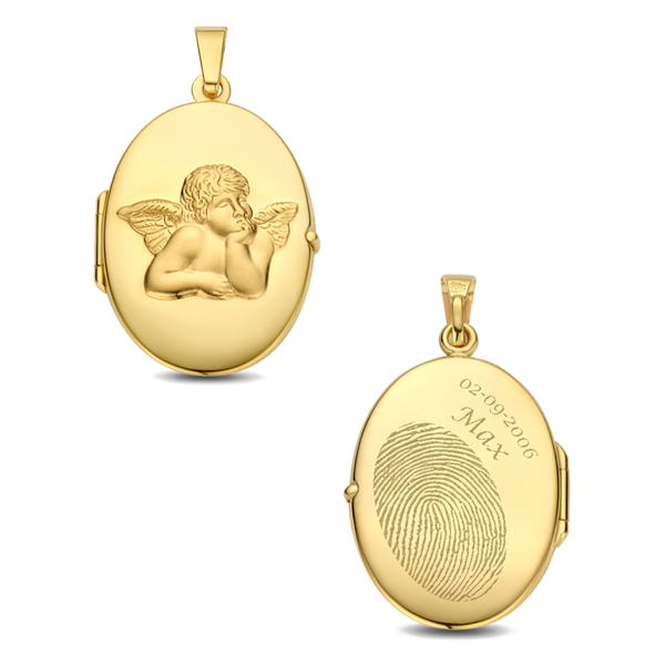 Gouden Medaillon ovaaltje met beschermengel - Names4ever