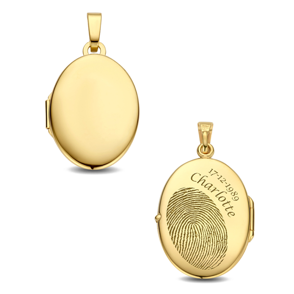 Gouden Medaillon ovaaltje met gravure - Vingerafdruk Sieraden