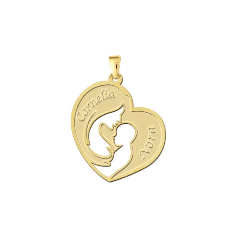 Gouden moeder en kind hanger Gegraveerd