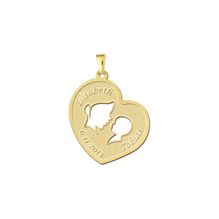 Gouden moeder kind hanger Gegraveerd