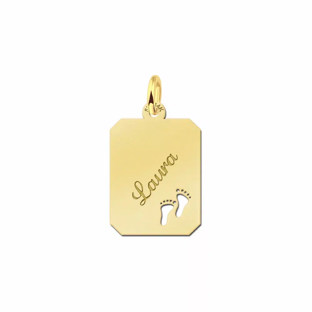 Gouden dogtag rechthoek plain met voetjes – 14 x 18 mm – Small