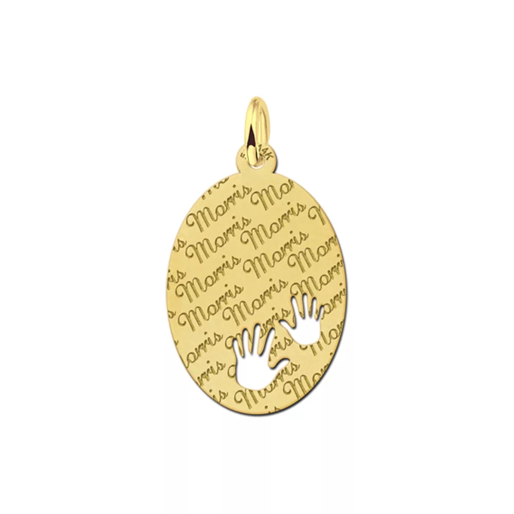 Gouden hanger ovaal met kinderhandjes – 16 x 22 mm – Large