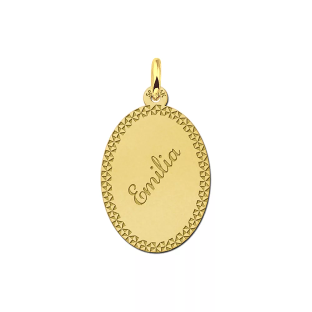 Gouden hanger ovaal sierrand – 16 x 22 mm – Large