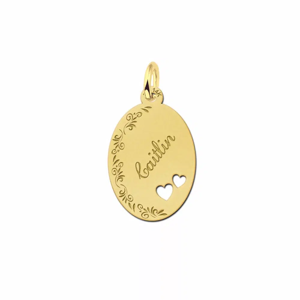 Gouden hanger ovaal hartjes bloemrand – 14 x 19 mm – Small