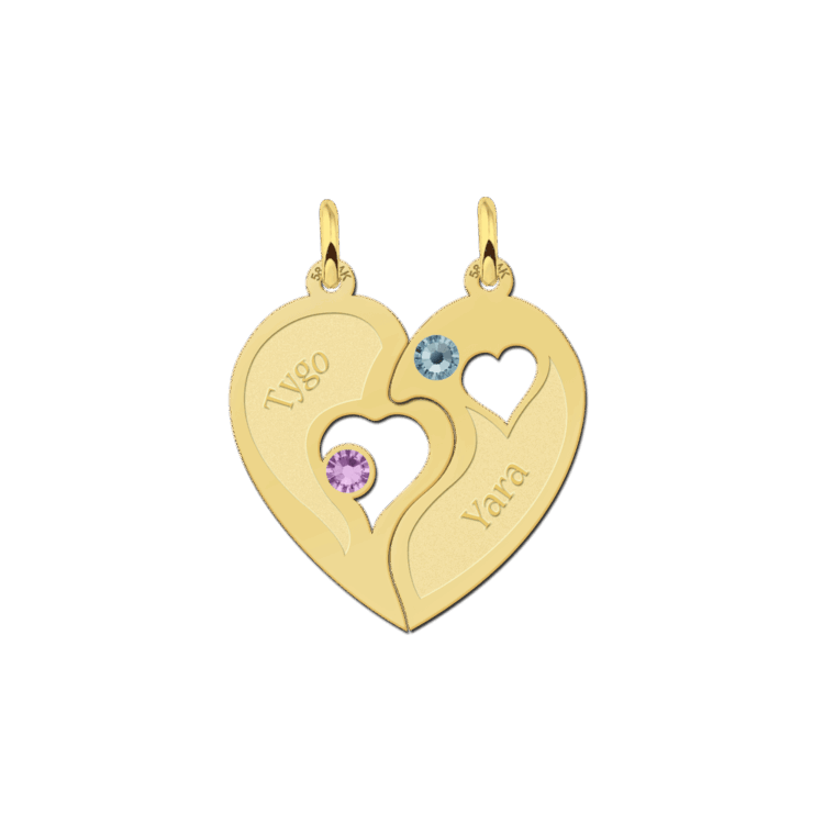 Gouden relatiehanger hart met zirkonia Gegraveerd