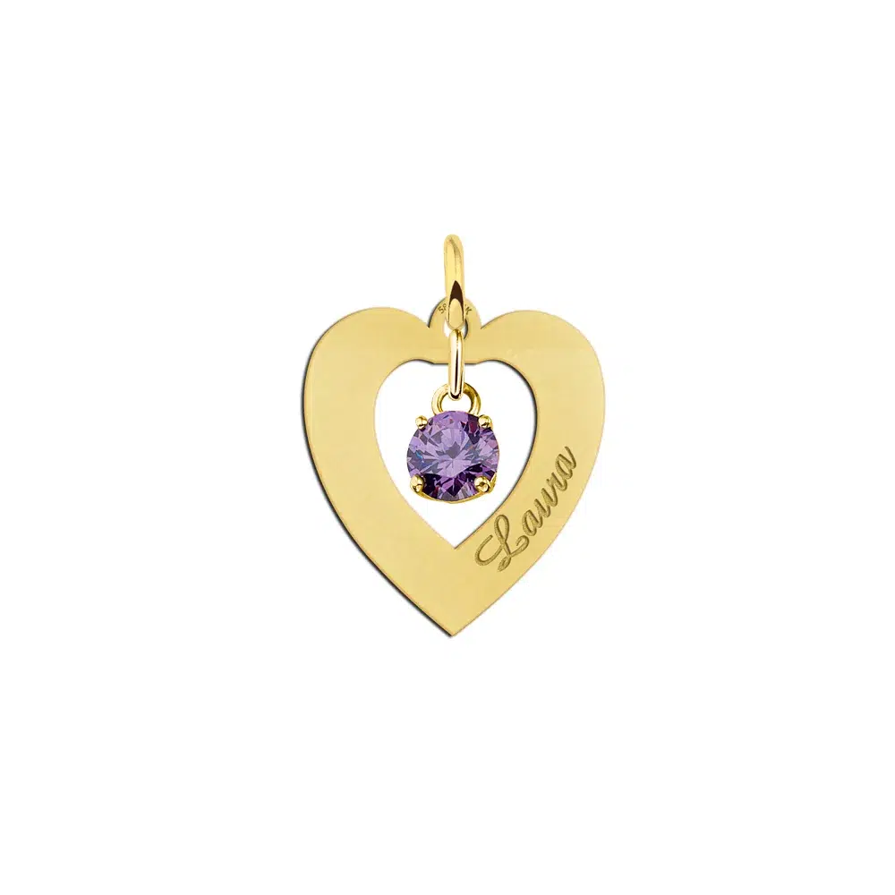 Gouden naamhanger hart zirkonia