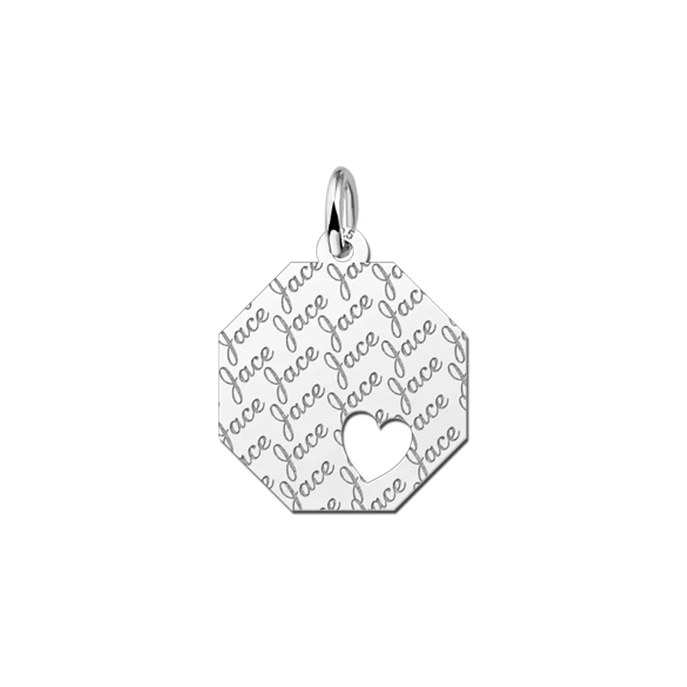 Zilveren hanger achthoek met grote hart repeat – 17 x 17 mm – Small