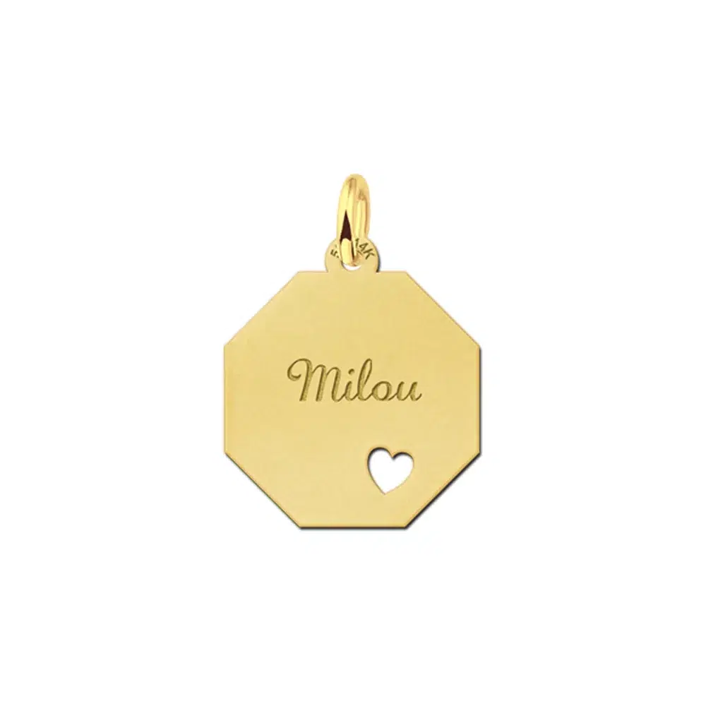 Gouden hanger achthoek met hart – 17 x 17 mm – Small