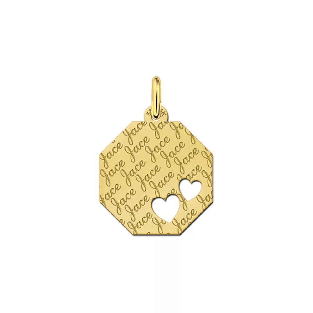 Gouden hanger achthoek met hartjes repeat – 17 x 17 mm – Small