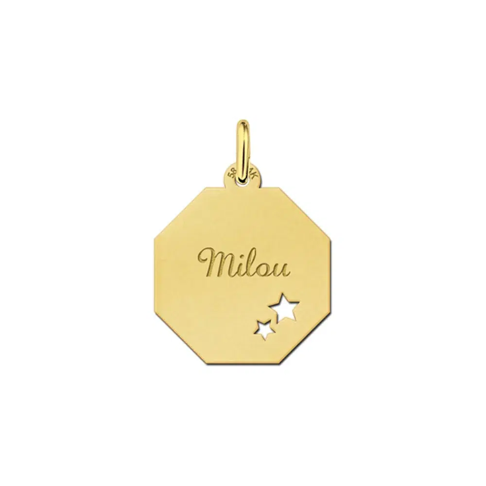 Gouden hanger achthoek met sterretjes – 17 x 17 mm – Small