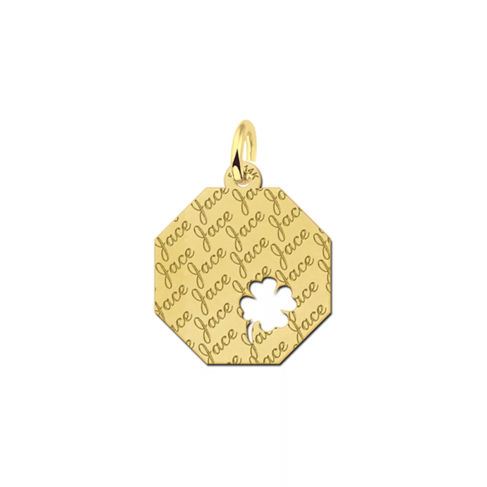 Gouden hanger achthoek met klaver repeat – 17 x 17 – Small