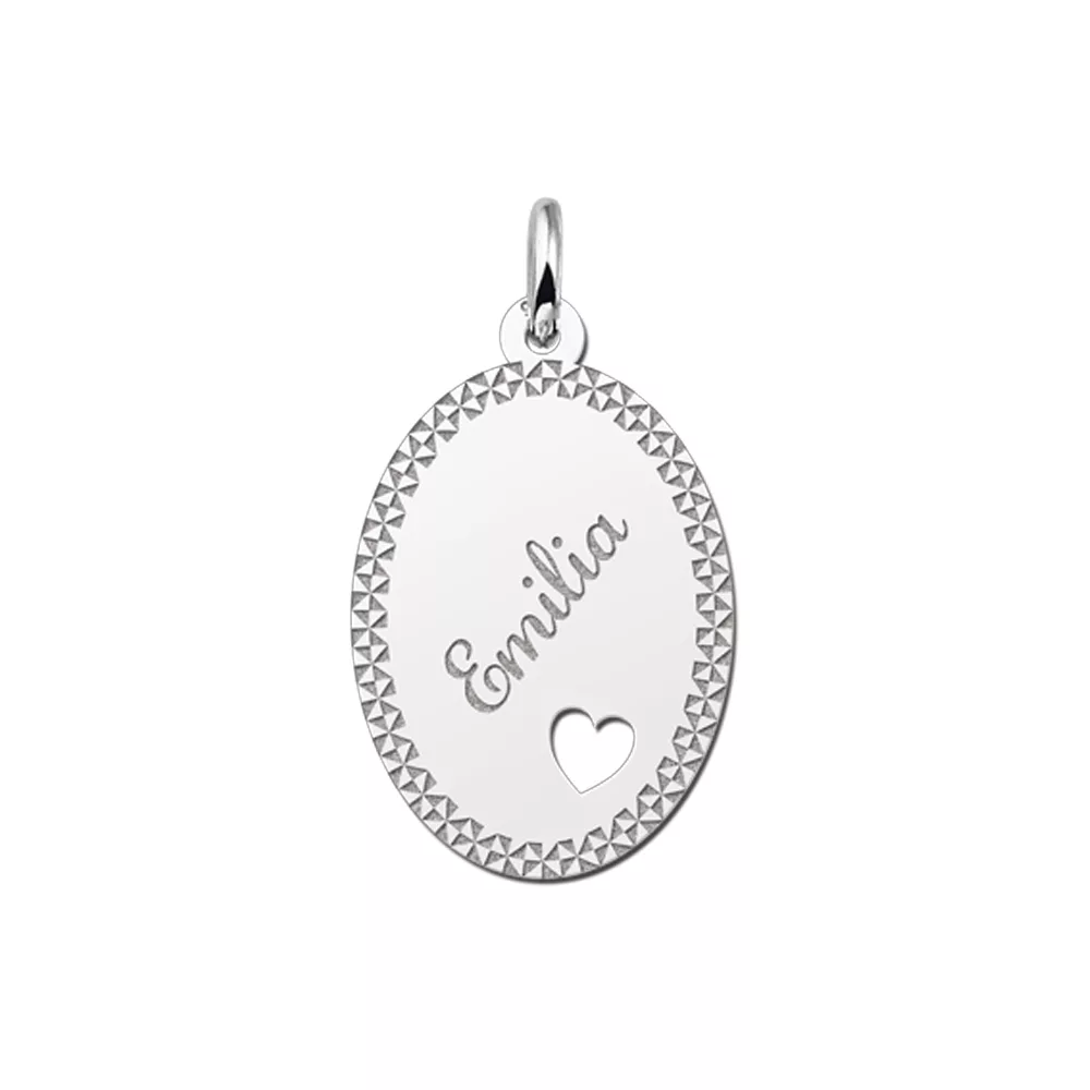 Zilveren hanger ovaal kleine hart sierrand – 16 x 22 mm – Large