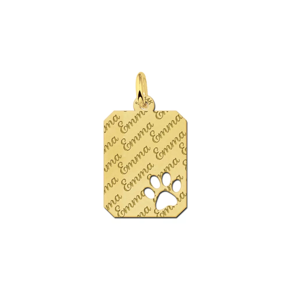 Gouden hanger rechthoek hondenpootje repeat – 14 x 18 mm – Small