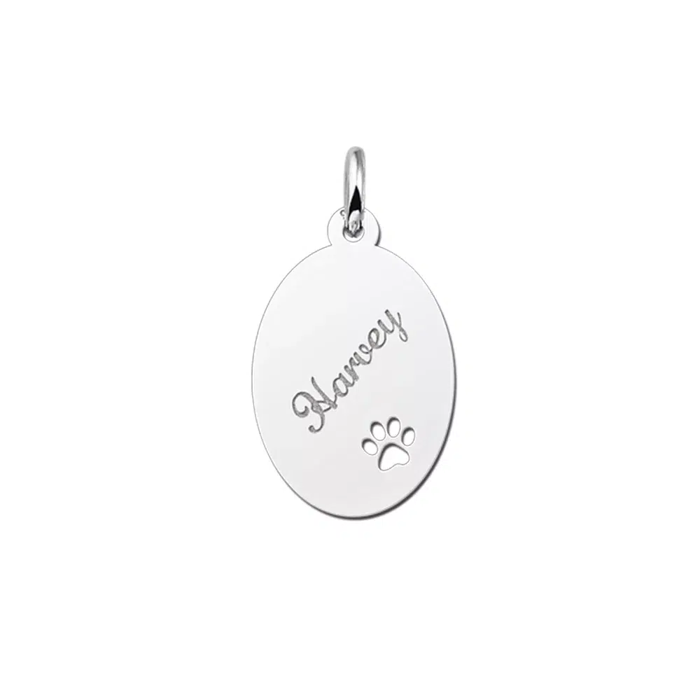 Zilveren hanger ovaal hondenpootje – 14 x 19 mm – Small