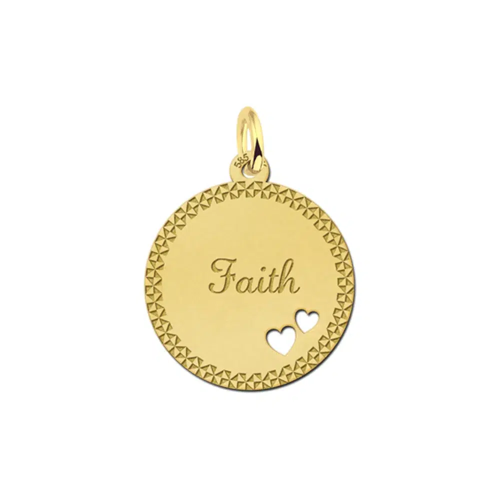 Gouden hanger rond met hartjes sierrand – 19 x 19 mm – Small