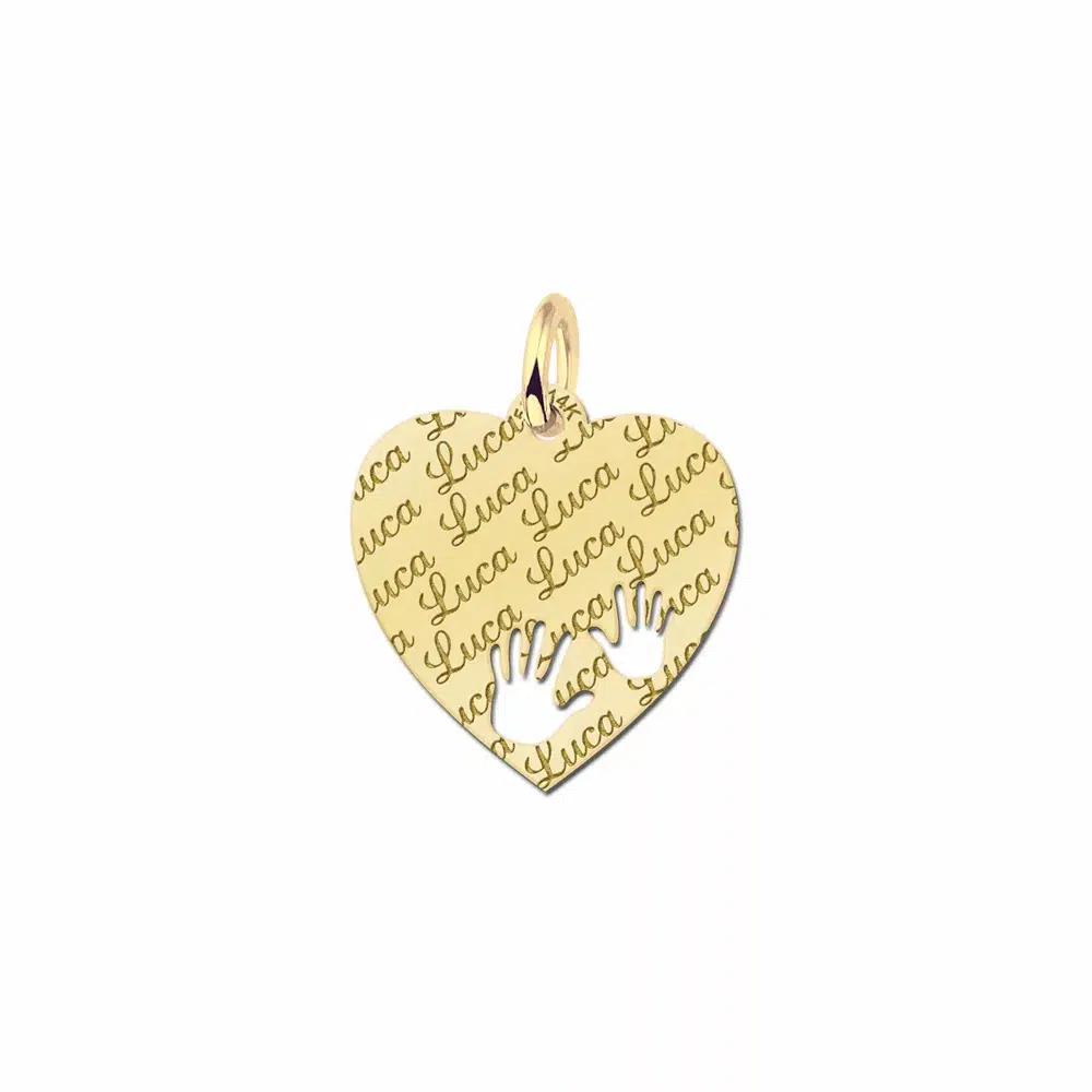 Gouden hart hanger repeat met handjes – 17 x 17 mm – Small