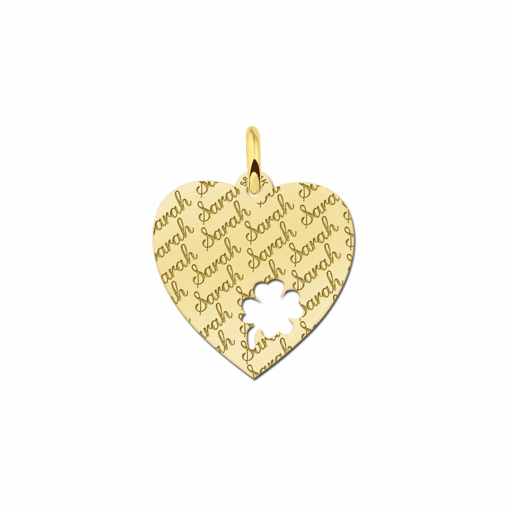 Gouden hanger hart repeat met klaver4 - 19x19MM - Large