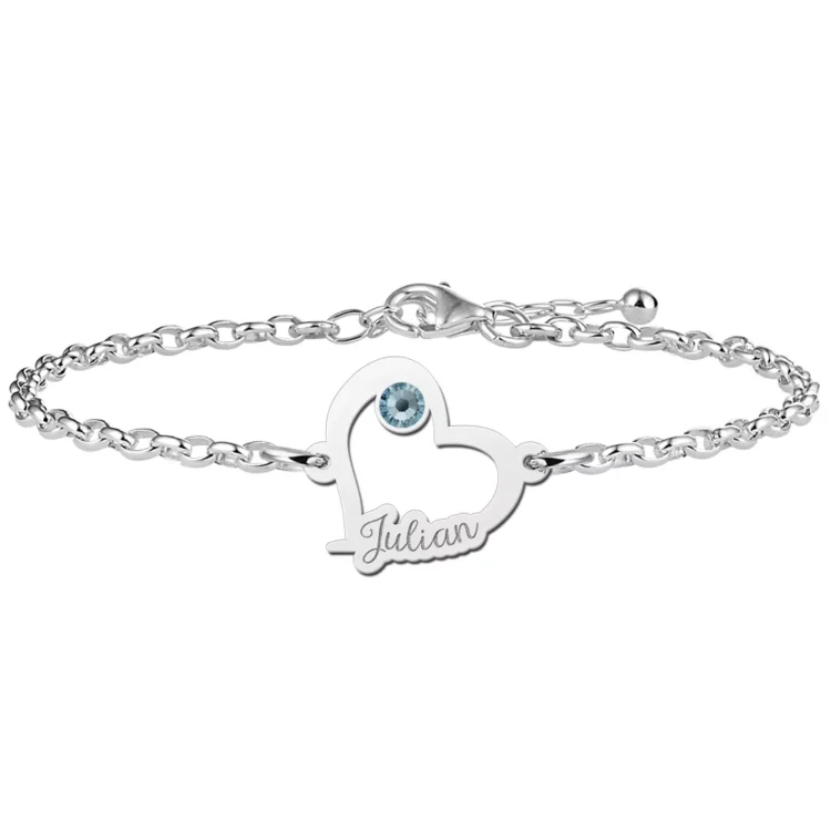 Gegraveerde Hartjesarmband van zilver met steentje