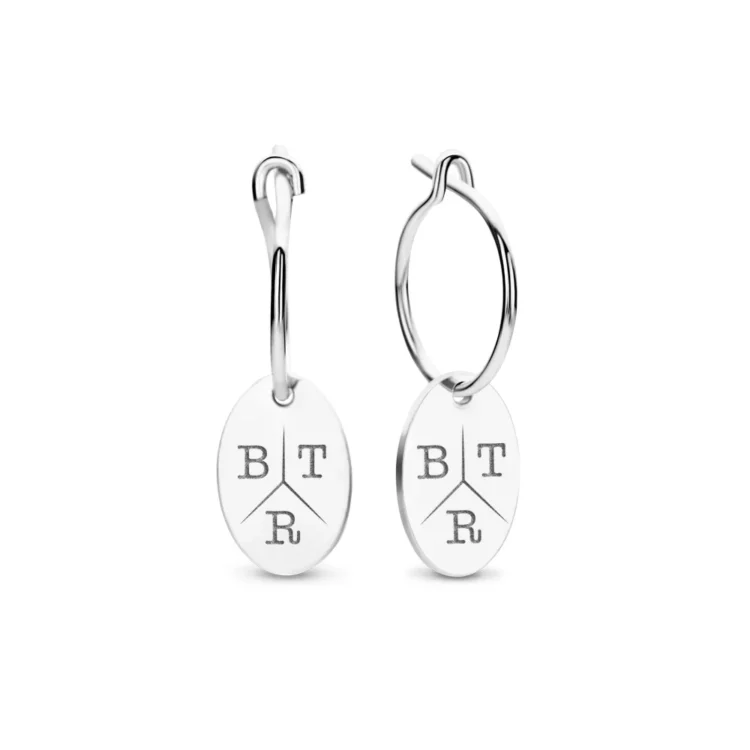 Initialen oorringen ovaal van 925 Sterling zilver