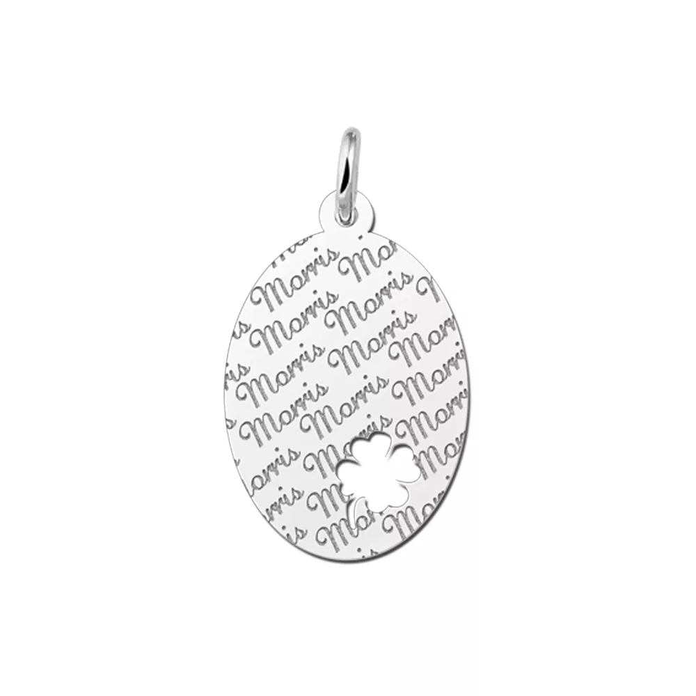 Zilveren hanger ovaal met klaver repeat – 16 x 22 mm – Large