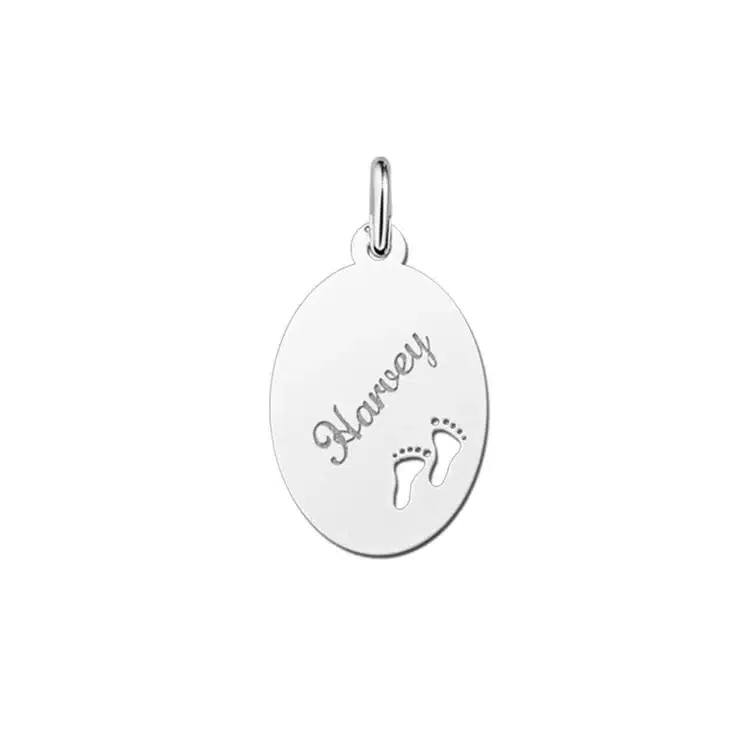 Zilveren hanger ovaal voetjes plain - 14 x 19 mm - Small