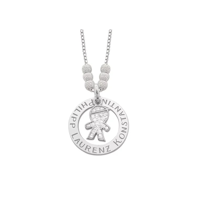Mama ketting van zilver met jongens bedel Gegraveerd