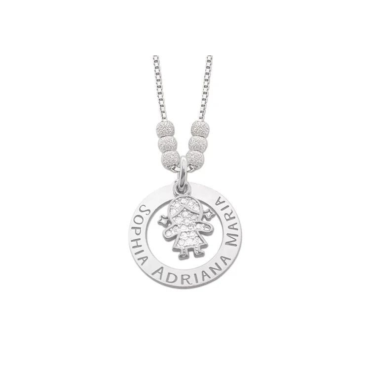 Mama ketting van zilver met meisjes bedel Gegraveerd