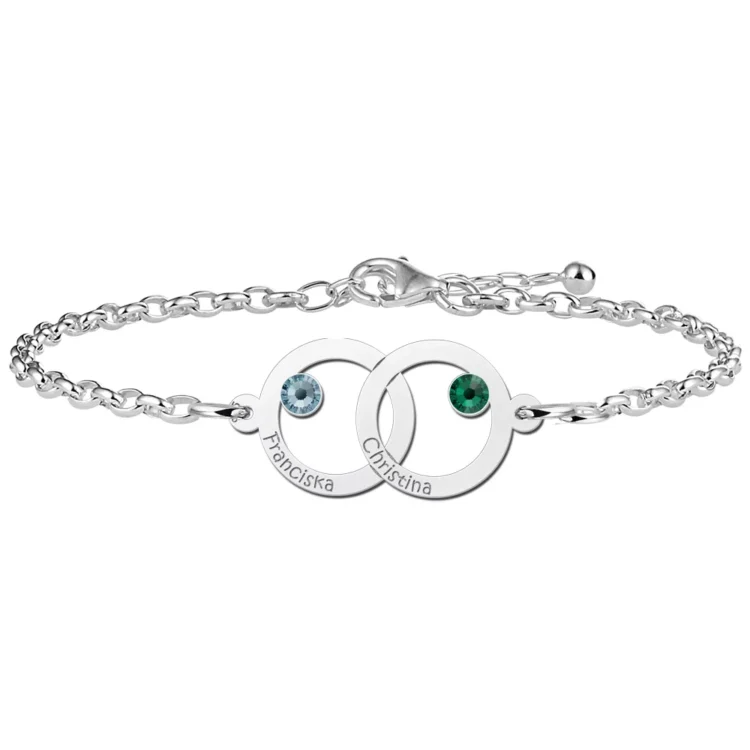 Gegraveerde Moeder dochter armband twee rondjes en geboortesteen