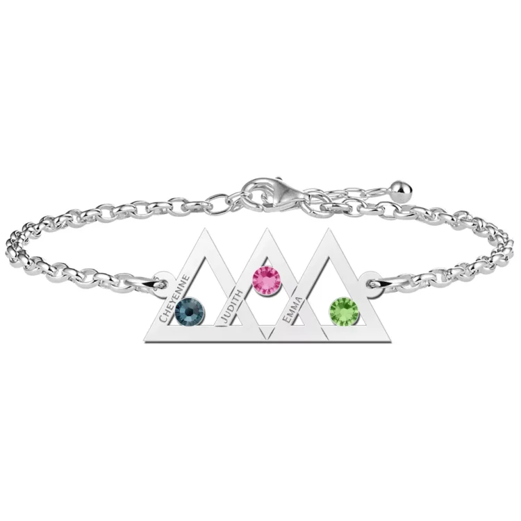 Gegraveerde Moeder dochter armband zilver drie driehoeken en geboortesteen