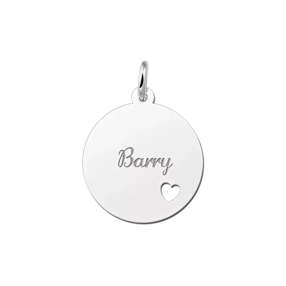 Zilveren hanger rond met hartje – 19 x 19 mm – Large