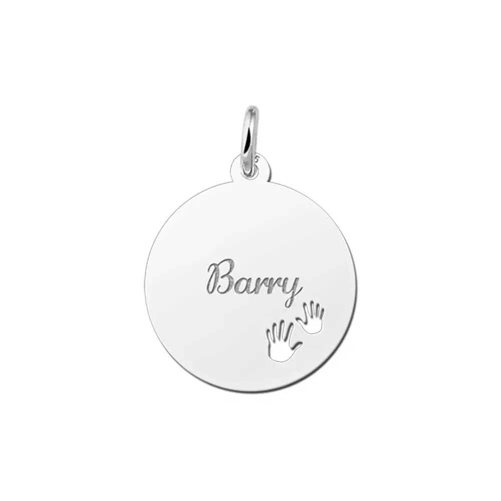 Zilveren hanger rond met handjes – 19 x 19 mm – Large