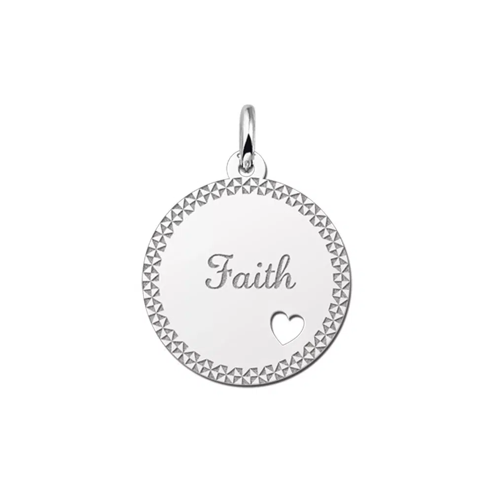 Zilveren hanger rond met hartje sierrand – 19 x 19 mm – Large