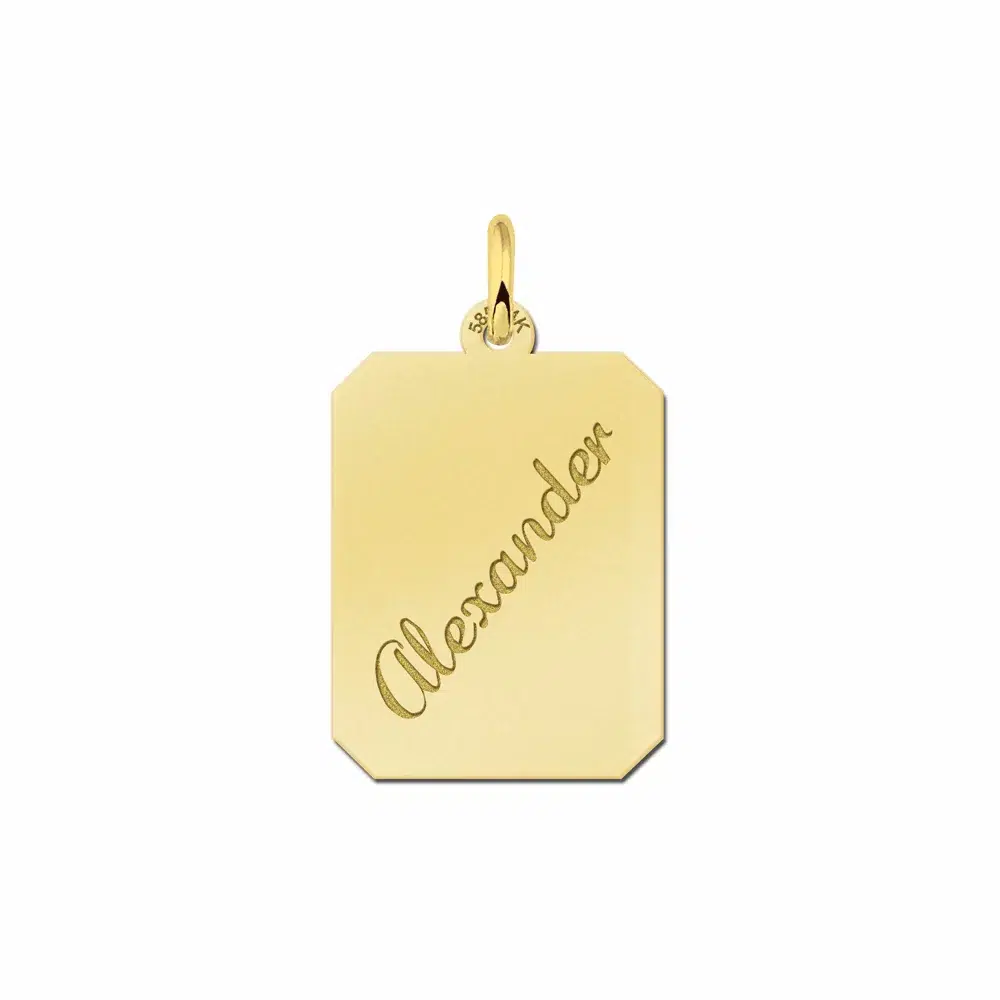 Gouden dogtag rechthoek hanger plain – 16 x 20 mm – Large