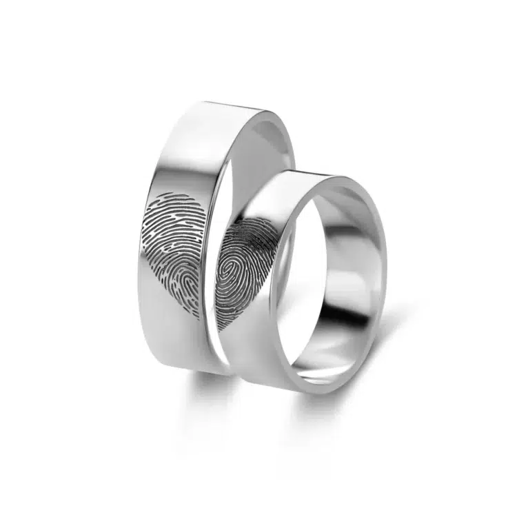 Ringenset met twee vingerafdrukken zilver - 6 mm vlak Vriendschapsringen Set