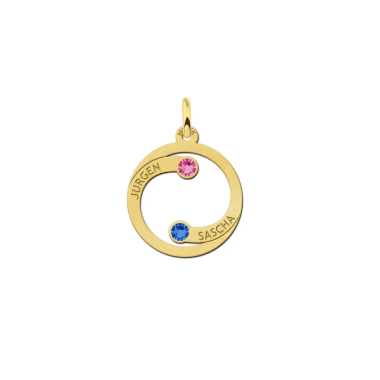 Ronde hanger met namen geboortesteen goud tot 4 namen