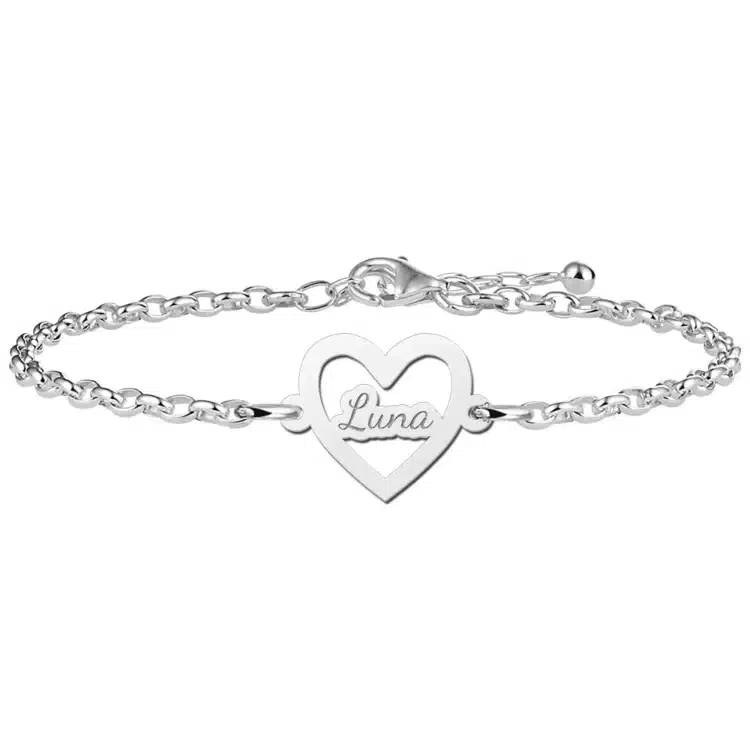 Gegraveerde Zilveren armband met hartje en gravure
