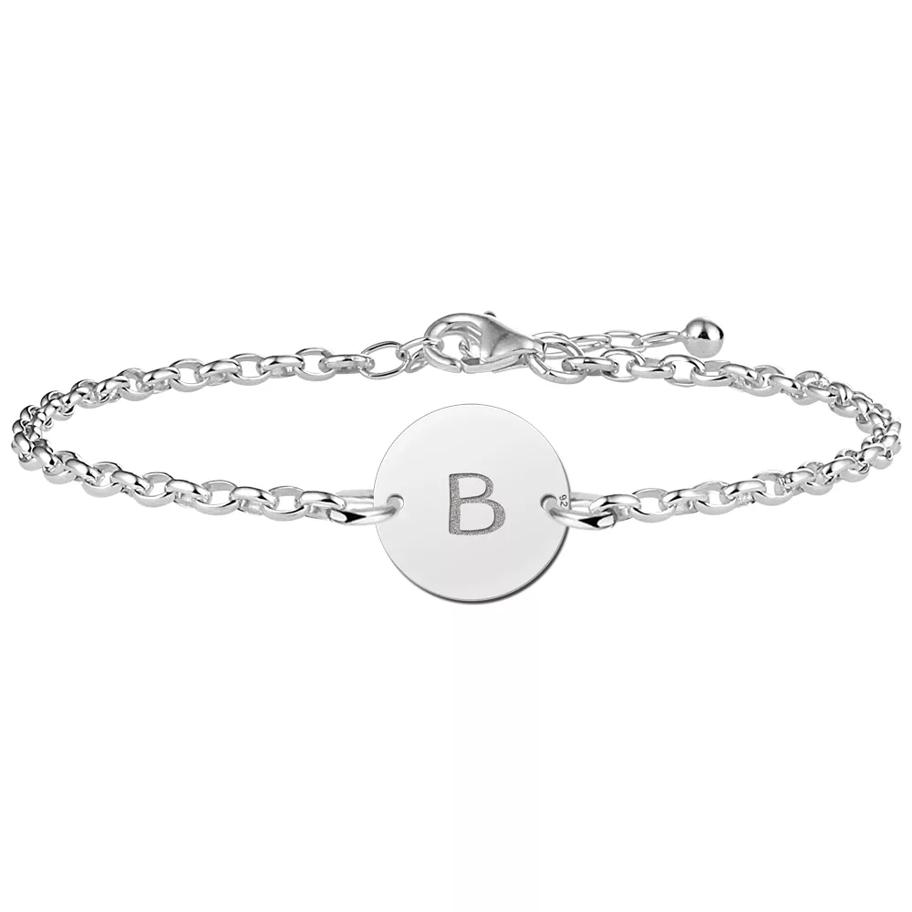 Gegraveerde Zilveren armband met letter rond