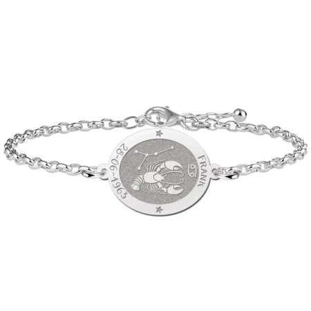 Gegraveerde Zilveren armband sterrenbeeld ovaal Kreeft