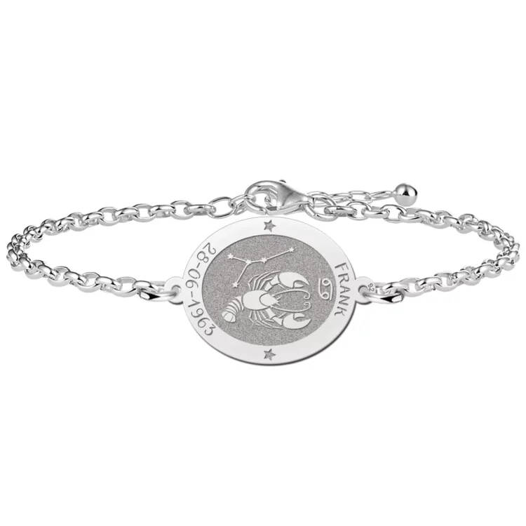 Gegraveerde Zilveren armband sterrenbeeld ovaal Kreeft