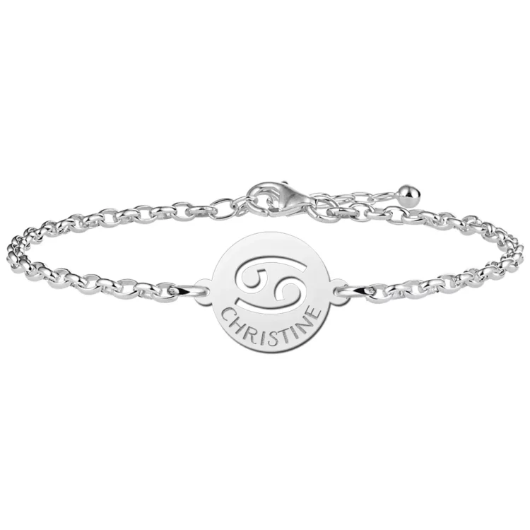 Gegraveerde Zilveren armband sterrenbeeld rond Kreeft